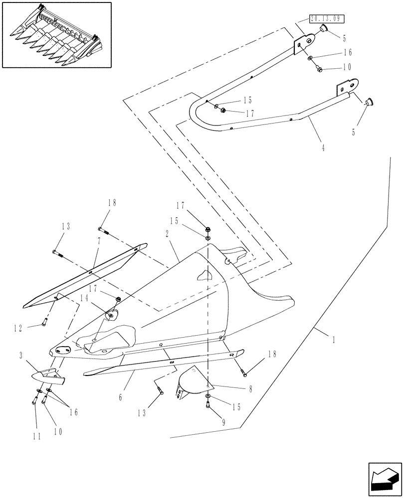 Схема запчастей Case IH 3408-70 - (20.13.07) - OUTER DIVIDERS, POINT (58) - ATTACHMENTS/HEADERS