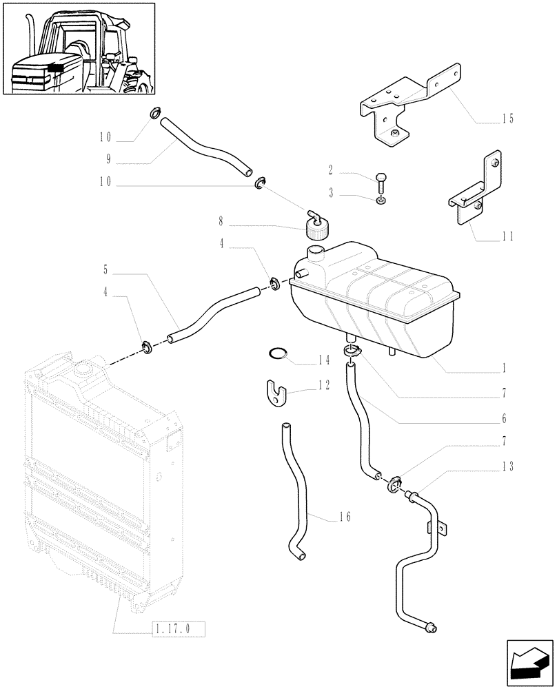 Схема запчастей Case IH MXU115 - (1.17.2) - COOLING - EXPANSION TANK (02) - ENGINE EQUIPMENT