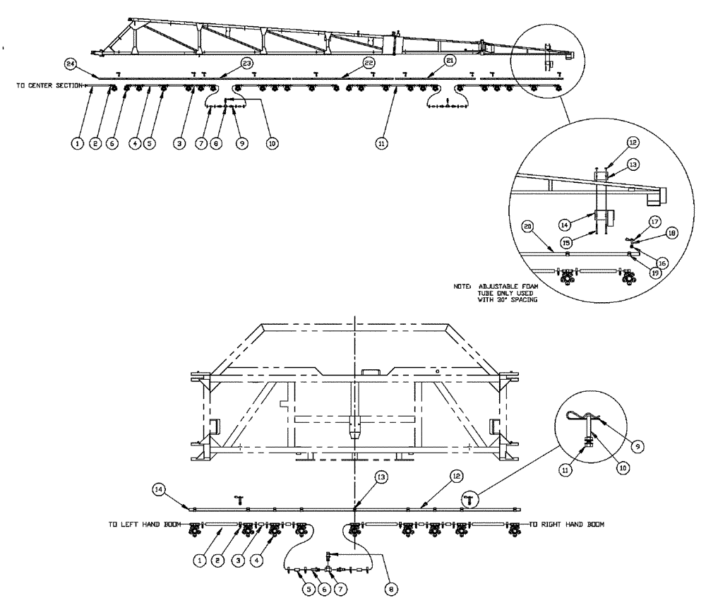 Схема запчастей Case IH PATRIOT 150 - (09-043) - 75 5-BOOM SHUTOFF - 20"/30" ON CENTER - NOZZLES Liquid Plumbing