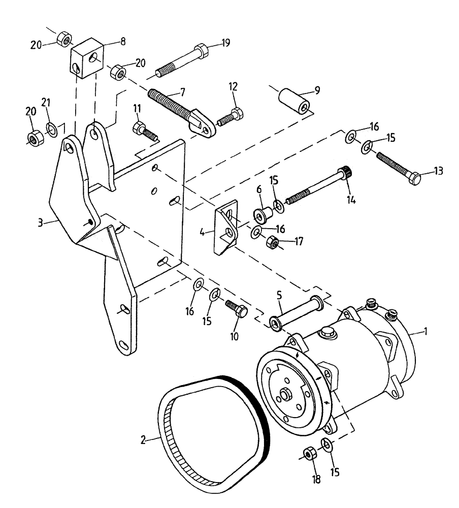Схема запчастей Case IH 7700 - (A05-90) - AIR CONDITIONER COMPRESSOR, MOUNT AND BELT, (L10), UP TO AND Mainframe & Functioning Components