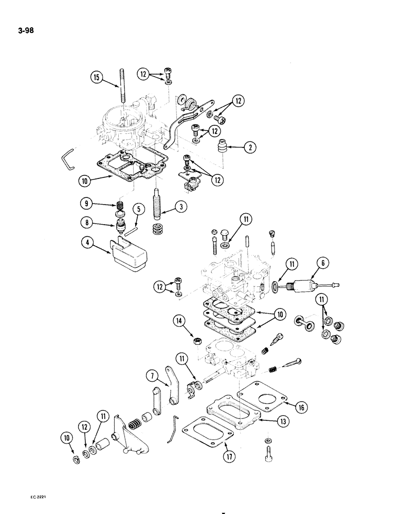 Схема запчастей Case IH 1825 - (3-98) - CARBURETOR, GASOLINE MODELS (03) - FUEL SYSTEM