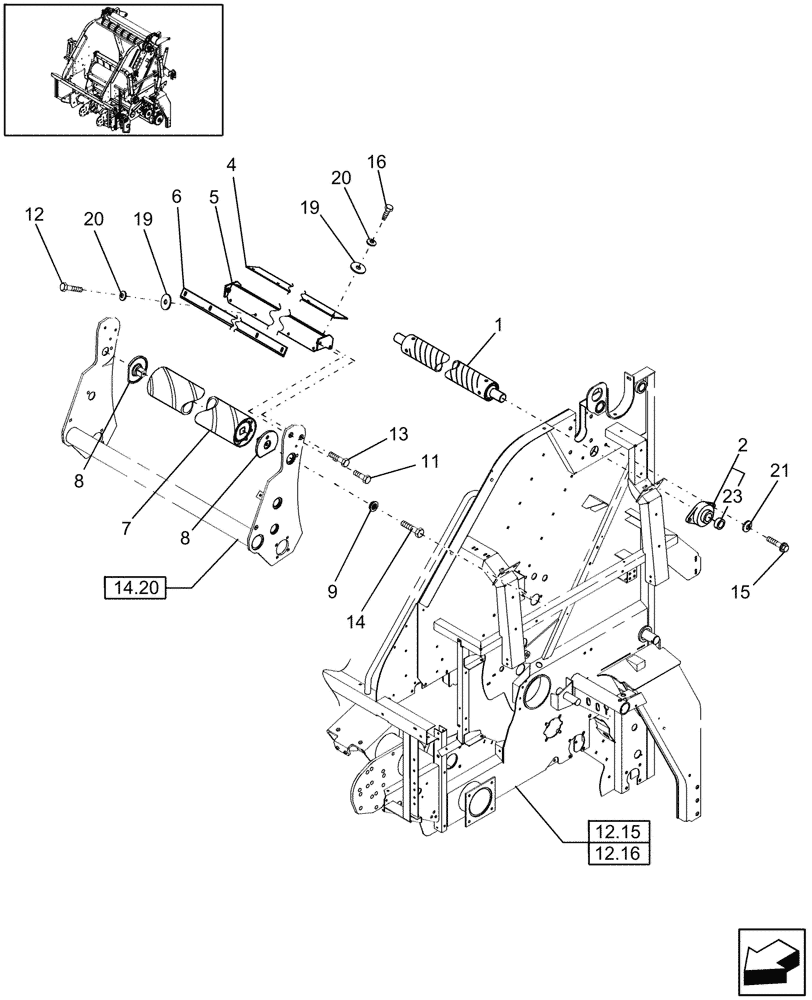 Схема запчастей Case IH RBX462 - (14.50) - FOLLOWER ROLL, LOOP & BACKWRAP ROLL (14) - BALE CHAMBER