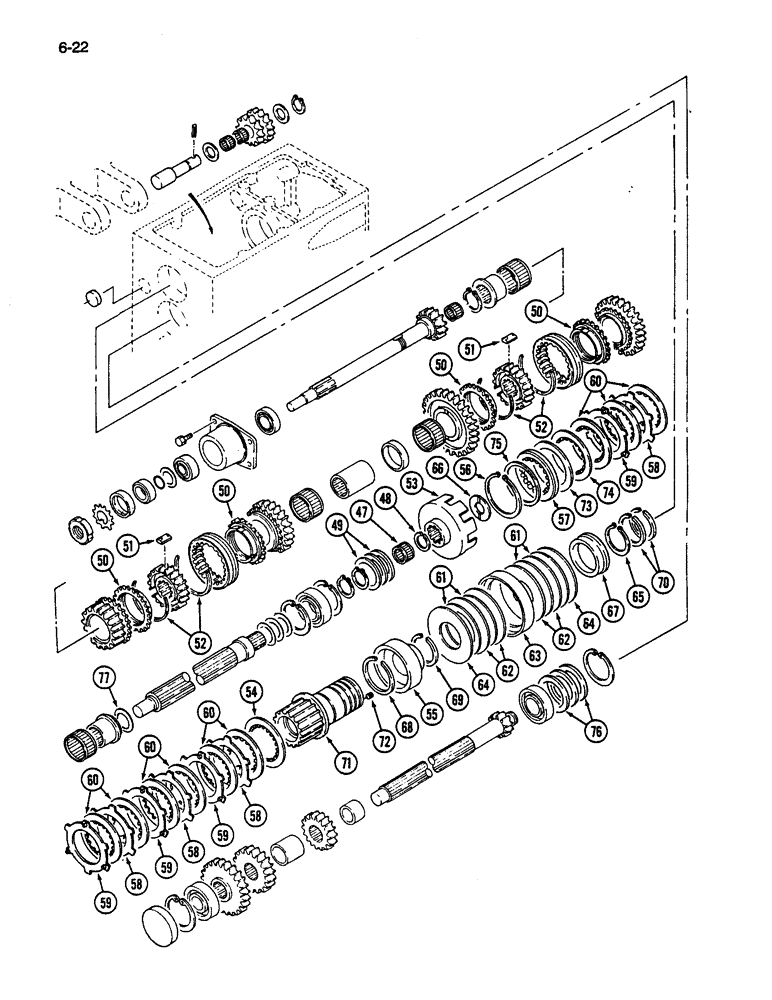 Схема запчастей Case IH 245 - (6-22) - SELECTOR AND COUNTER GEAR UPPER, SYNCHROMESH TRANSMISSION (06) - POWER TRAIN