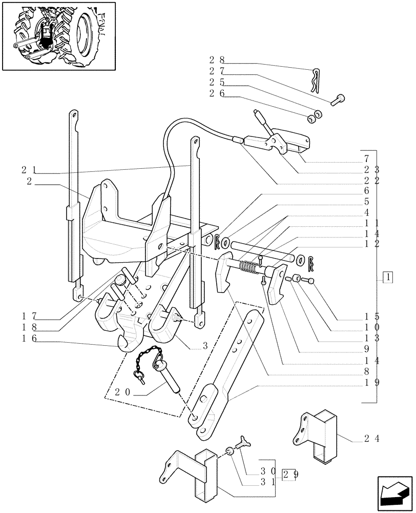 Схема запчастей Case IH FARMALL 90 - (1.89.6/03) - TOW HOOK AND BAR (PICK-UP) - DRAWBAR AND SUPPORT (VAR.335929) (09) - IMPLEMENT LIFT