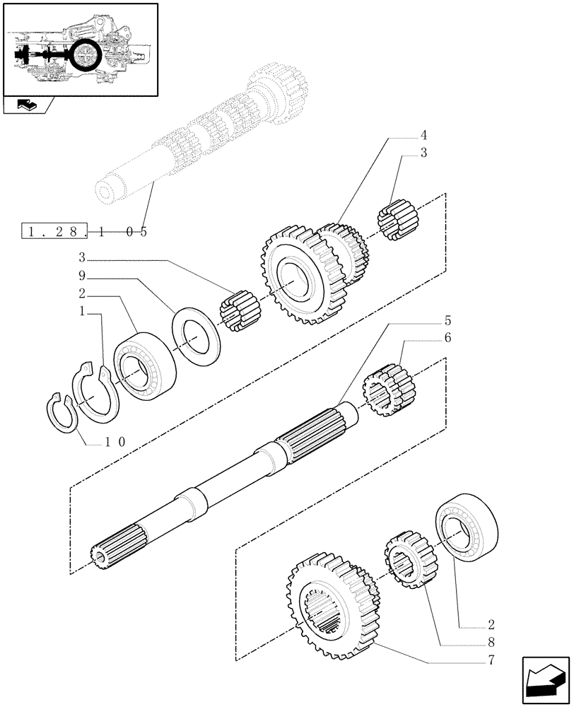 Схема запчастей Case IH FARMALL 105V - (1.32.1[02]) - CENTRAL REDUCTION GEARS AND BEVEL GEAR PAIR (03) - TRANSMISSION