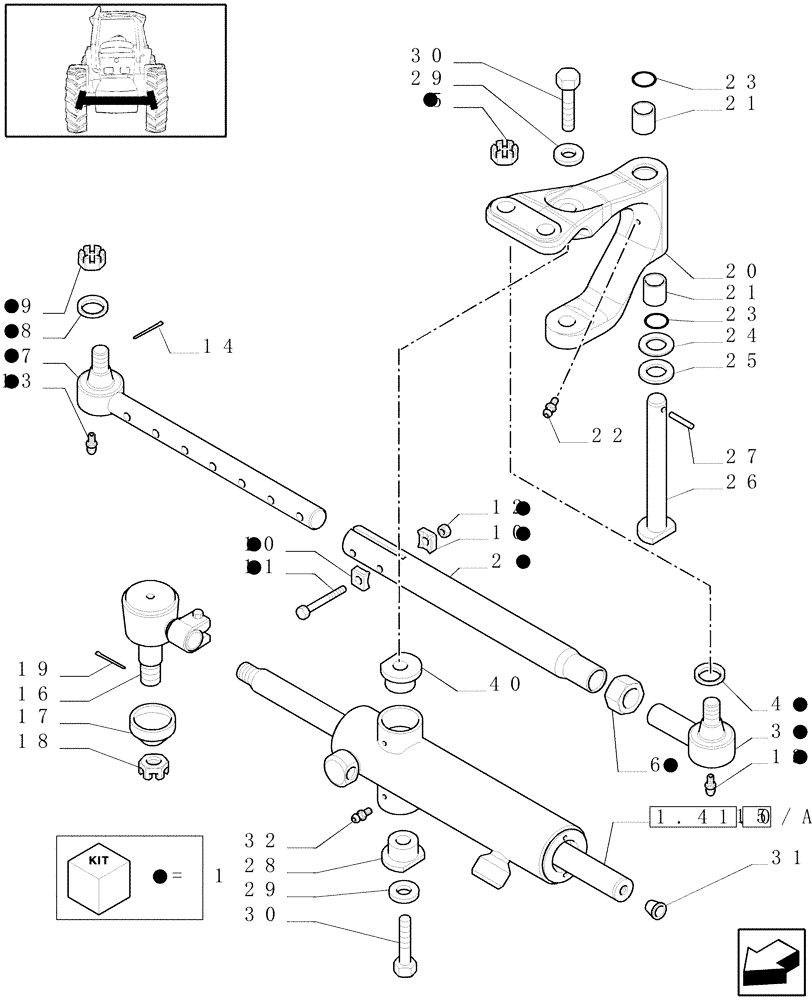 Схема запчастей Case IH MXM140 - (1.41.0[02]) - FRONT AXLE (2WD) - TRACK ROD ASSY (04) - FRONT AXLE & STEERING