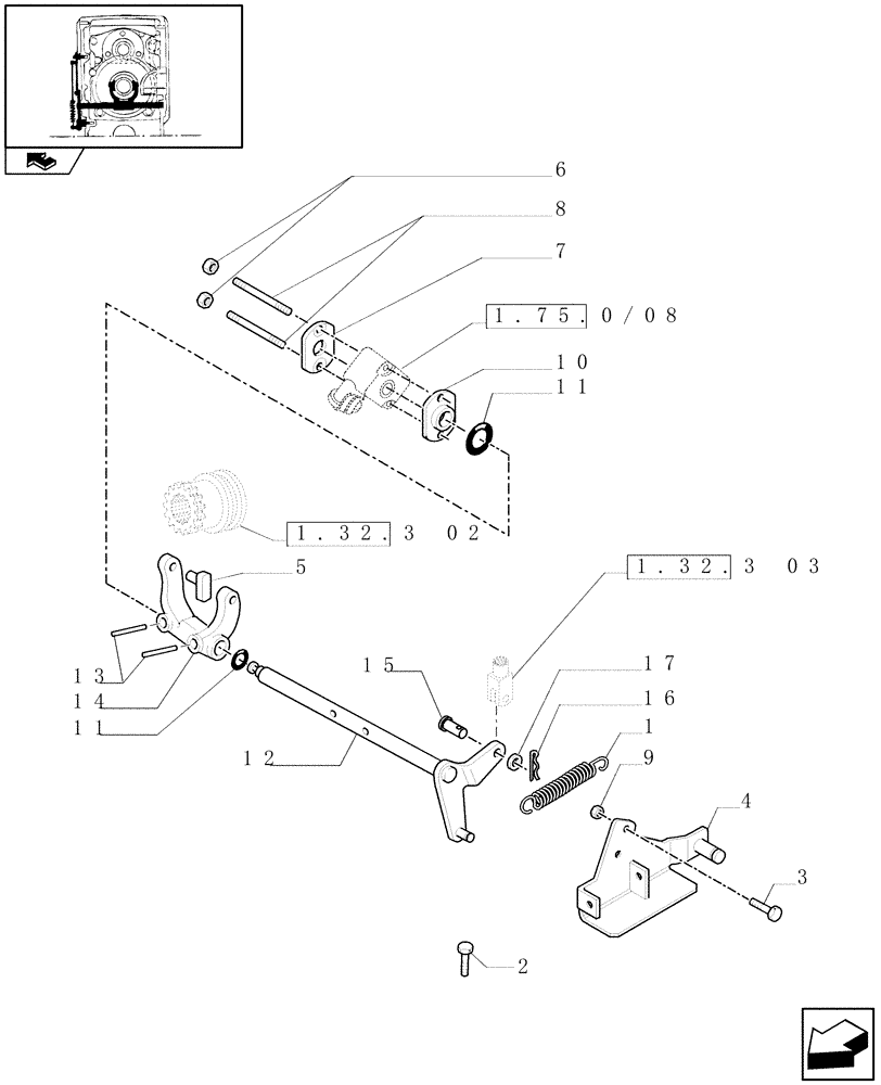 Схема запчастей Case IH PUMA 140 - (1.32.3[01]) - CREEPER - REDUCTION UNIT CONTROLS (VAR.332330-335330) (03) - TRANSMISSION