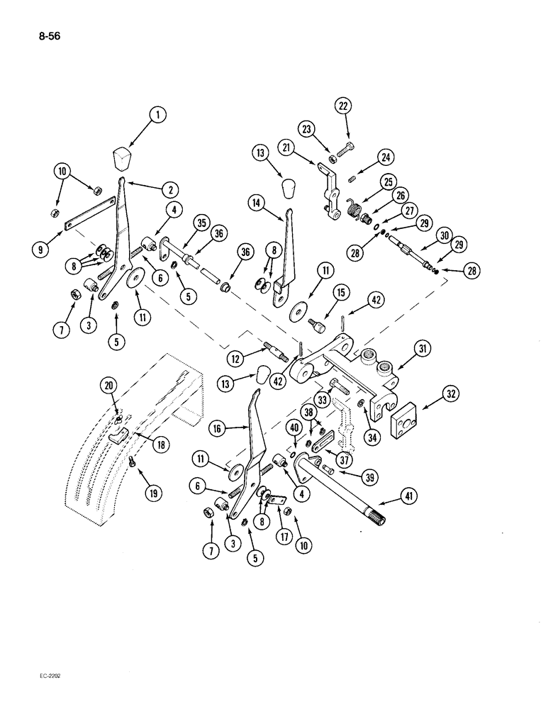 Схема запчастей Case IH 895 - (8-56) - DRAFT CONTROL, EXTERNAL LEVERS AND LINKAGE, WITHOUT CAB (08) - HYDRAULICS