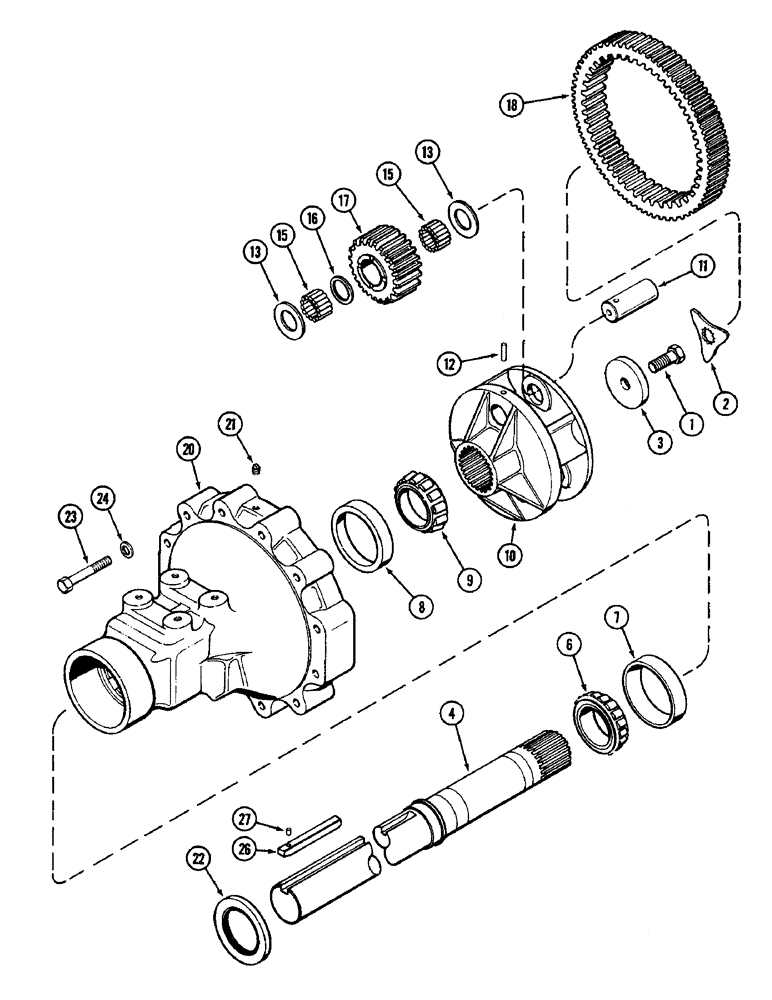 Схема запчастей Case IH 3294 - (6-214) - REAR AXLE, HOUSING AND PLANETARY GEARS, SHORT AXLE - 96" (2438 MM) 3-1/2" (89 MM) DIAMETER (06) - POWER TRAIN