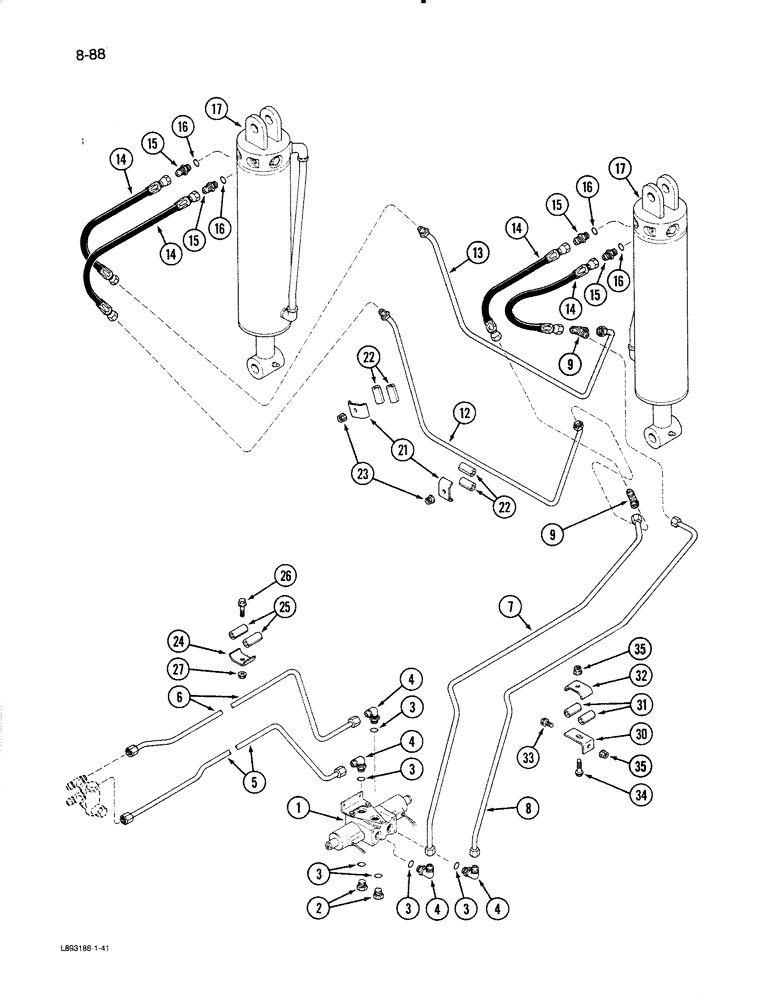 Схема запчастей Case IH 1670 - (8-88) - LEVELING SYSTEM, VALVE TO CYLINDER (07) - HYDRAULICS