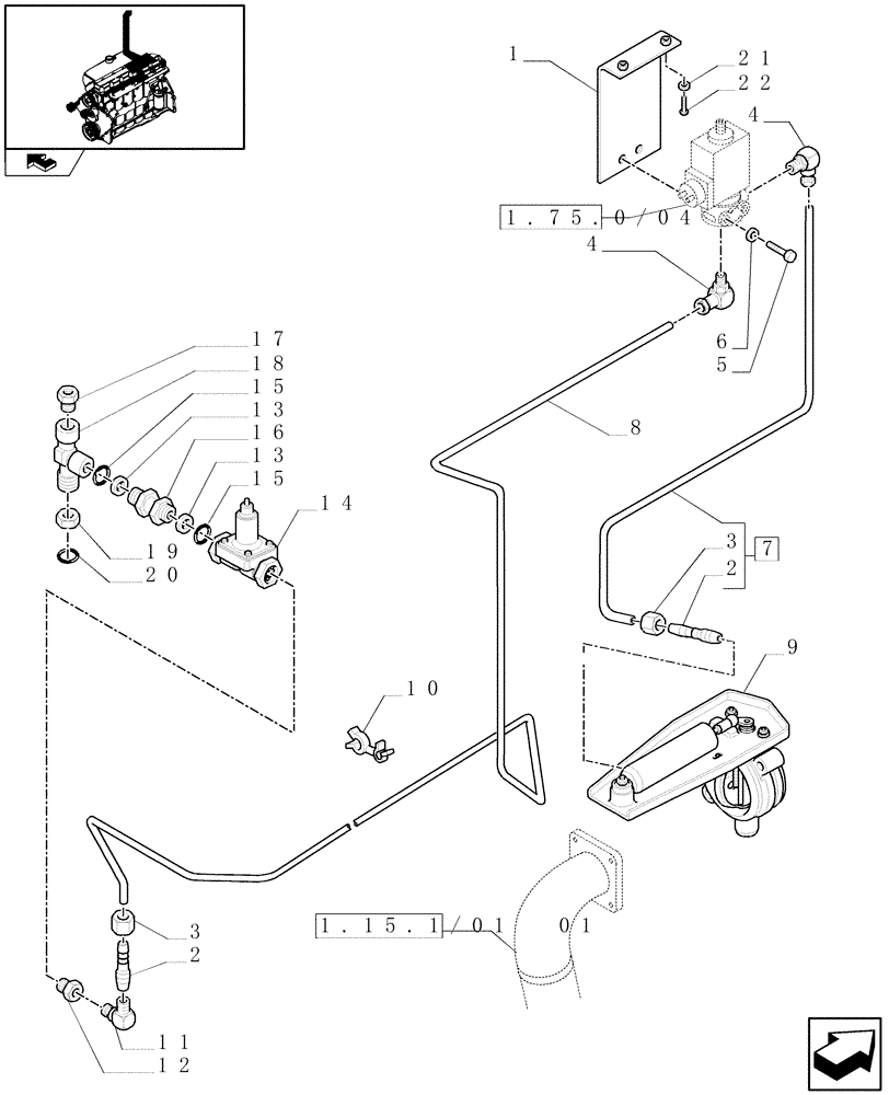 Схема запчастей Case IH PUMA 140 - (1.15.1/01[02]) - VERTICAL EXHAUST WITH EXHAUST BRAKE - BRAKE VALVE AND PIPES (VAR.330468) (02) - ENGINE EQUIPMENT