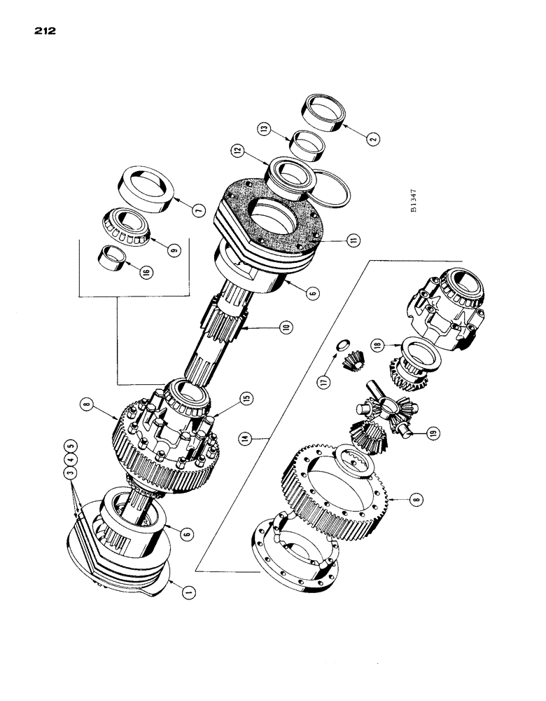 Схема запчастей Case IH 1660 - (212) - DIFFERENTIAL (14) - MAIN GEARBOX & DRIVE