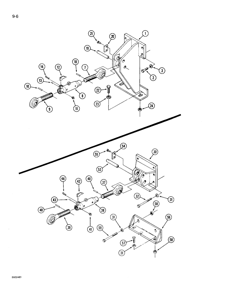Схема запчастей Case IH 9230 - (9-006) - HITCH UPPER LINK MOUNT, PRIOR TO P.I.N. JCB0028400, WITHOUT PTO (09) - CHASSIS/ATTACHMENTS
