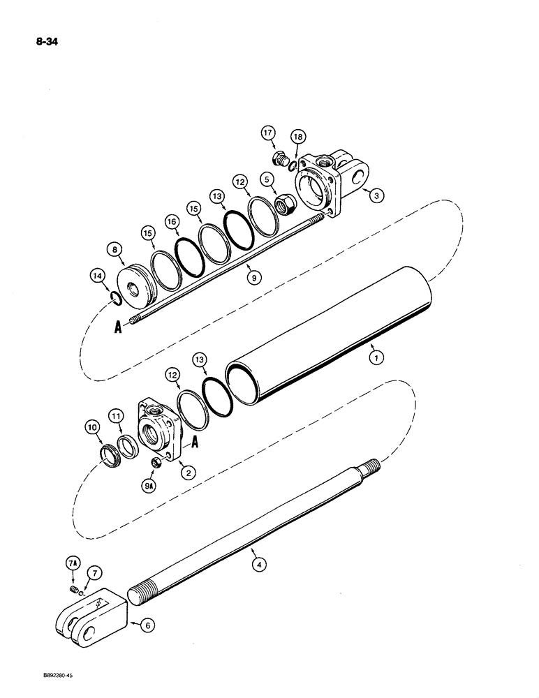 Схема запчастей Case IH 780 - (8-34) - TRANSPORT LIFT CYLINDER, 84994C91, TIE-BOLT TYPE, 3-1/2 INCH ID (08) - HYDRAULICS