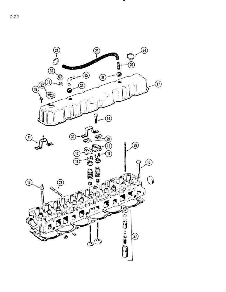 Схема запчастей Case IH 5000 - (2-22) - CYLINDER HEAD, C-258 ENGINE P.I.N. 6005 THROUGH 8264 (02) - ENGINE