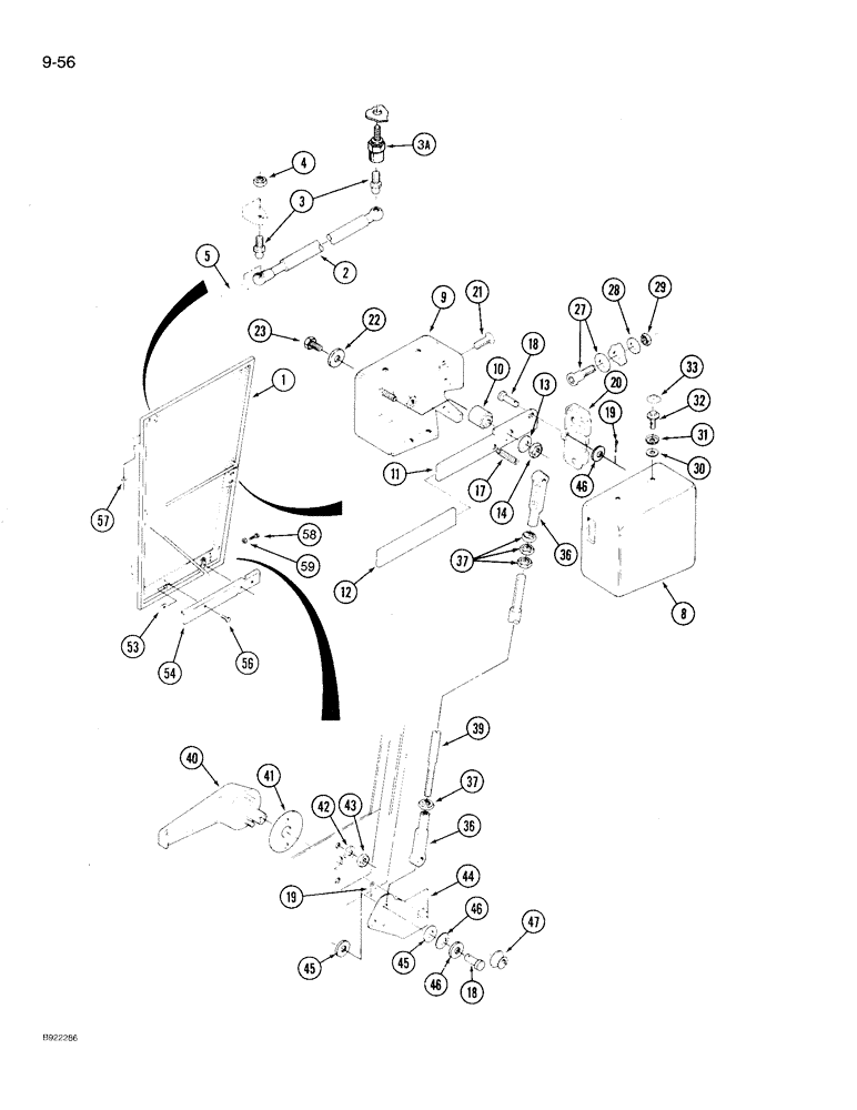Схема запчастей Case IH 9230 - (9-056) - CAB DOOR AND LATCH, WITH STOP BOLT AT LATCH LEVER, REF. 44 (09) - CHASSIS/ATTACHMENTS