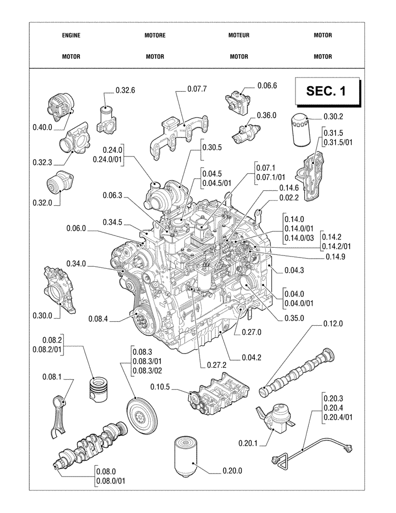 Схема запчастей Case IH JX1100U - (0.02.0 ) - (SEC. 01) ENGINE (01) - ENGINE