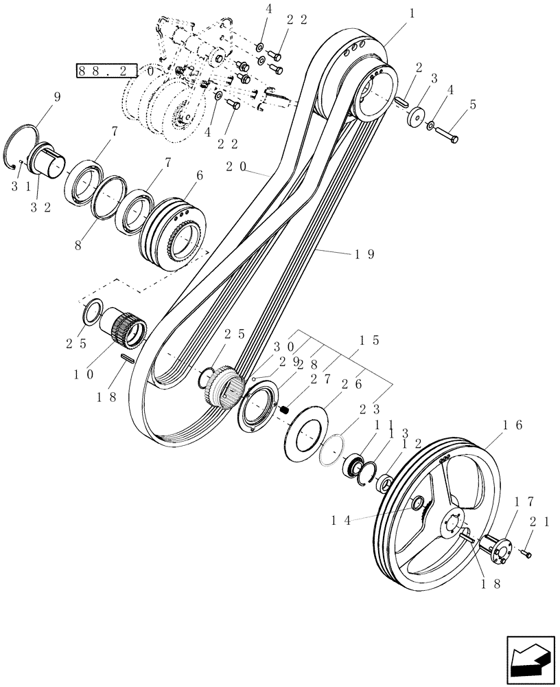 Схема запчастей Case IH 9010 - (88.210.05) - STRAWCHOPPER DRIVE - PULLEYS AND BELTS - 9010 (88) - ACCESSORIES