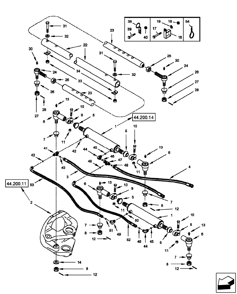 Схема запчастей Case IH 2577 - (41.216.04) - STEERING CYLINDER AND TIE ROD - POWER GUIDE AXLE - DUAL STEERING CYLINDER (41) - STEERING