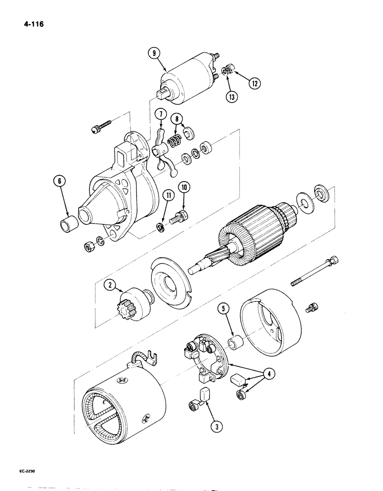 Схема запчастей Case IH 1825 - (4-116) - STARTER MOTOR, GASOLINE MODELS (04) - ELECTRICAL SYSTEMS