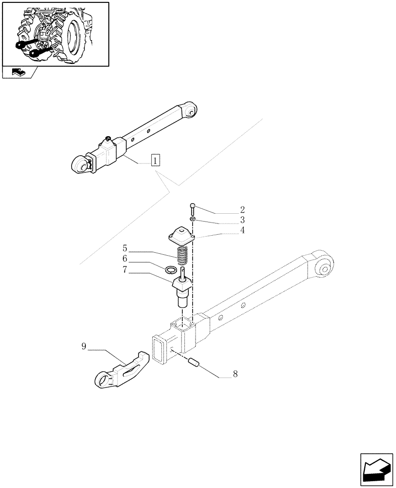 Схема запчастей Case IH FARMALL 85U - (1.89.6/04A) - 3 POINT LINKAGE WITH CAT.2 FLEXIBLE ENDS FOR EDC - TELESCOPIC ARM - BREAKDOWN (09) - IMPLEMENT LIFT