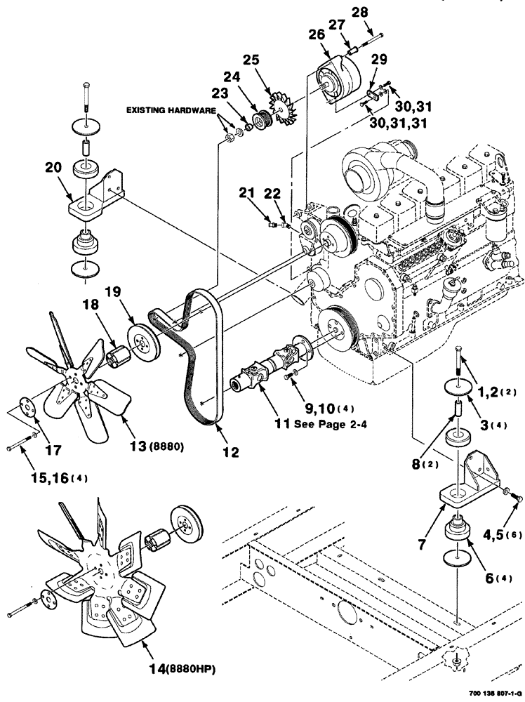 Схема запчастей Case IH 8880HP - (02-002) - ENGINE MOUNTING, FAN & ALTERNATOR ASSEMBLIES (FRONT) (10) - ENGINE