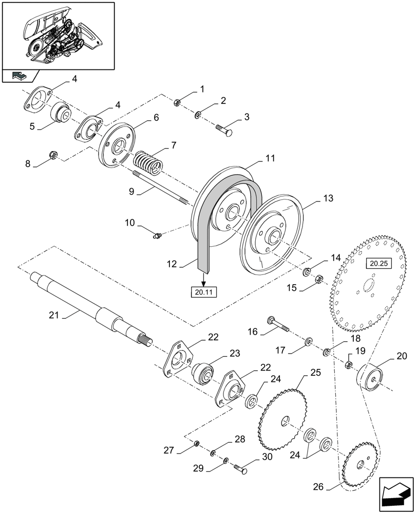 Схема запчастей Case IH 2030 - (20.12[01]) - REEL VARIATOR DRIVE (20) - HEADER