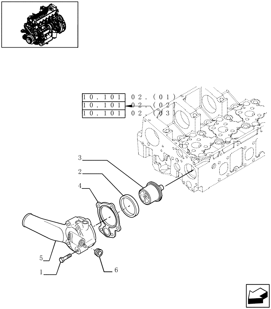 Схема запчастей Case IH 9010 - (10.402.08[01]) - TEMPERATURE CONTROL (THERMOSTAT) - 7010 (10) - ENGINE