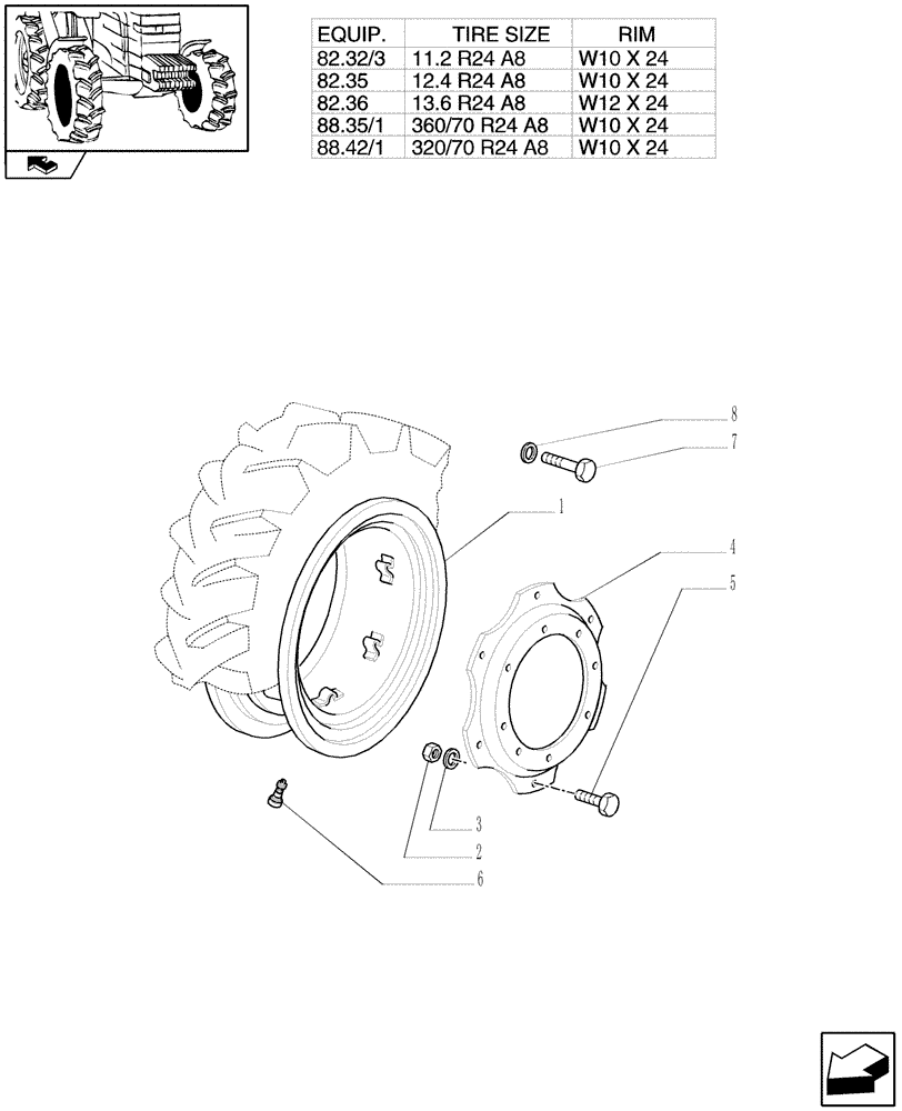 Схема запчастей Case IH FARMALL 80 - (82.00[02]) - DRIVING WHEELS - 4WD (11) - WHEELS/TRACKS