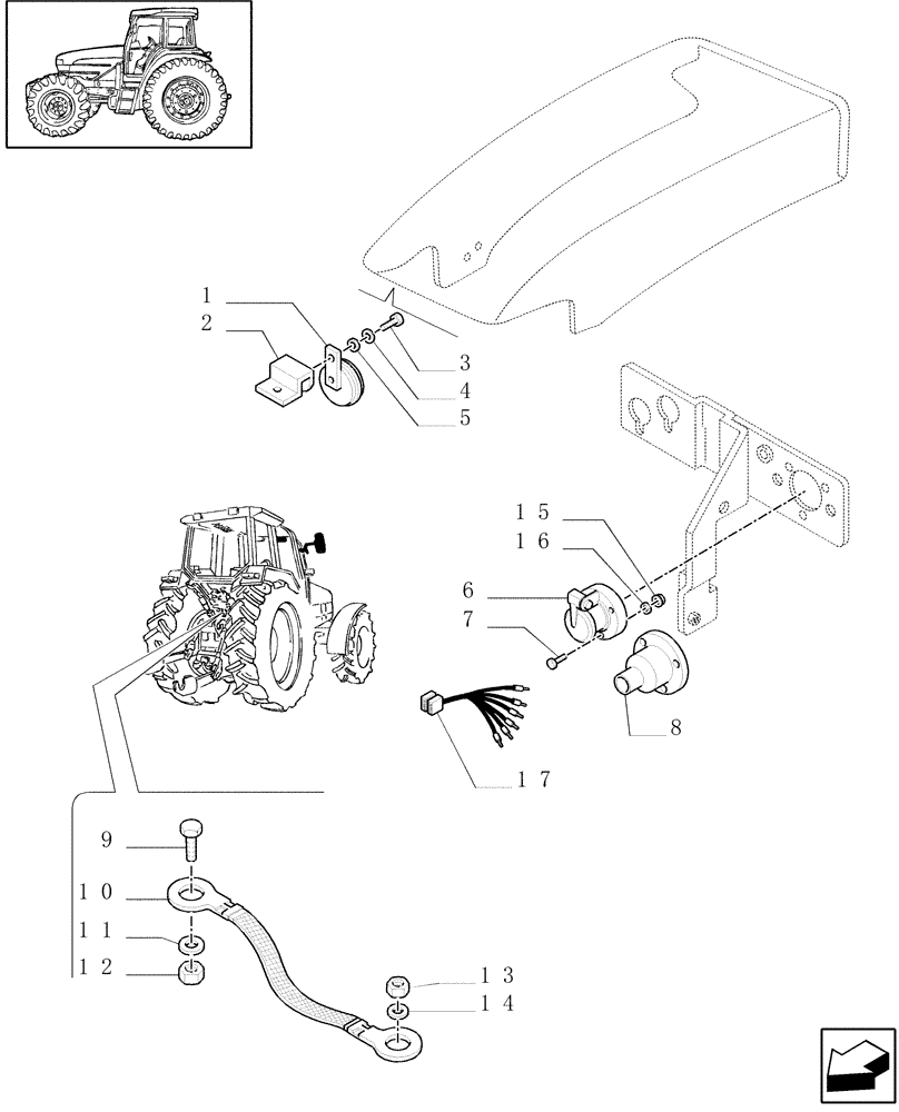 Схема запчастей Case IH MXM120 - (1.75.1) - ELECTRIC SYSTEM, HORN & HORN MOUNTING (06) - ELECTRICAL SYSTEMS