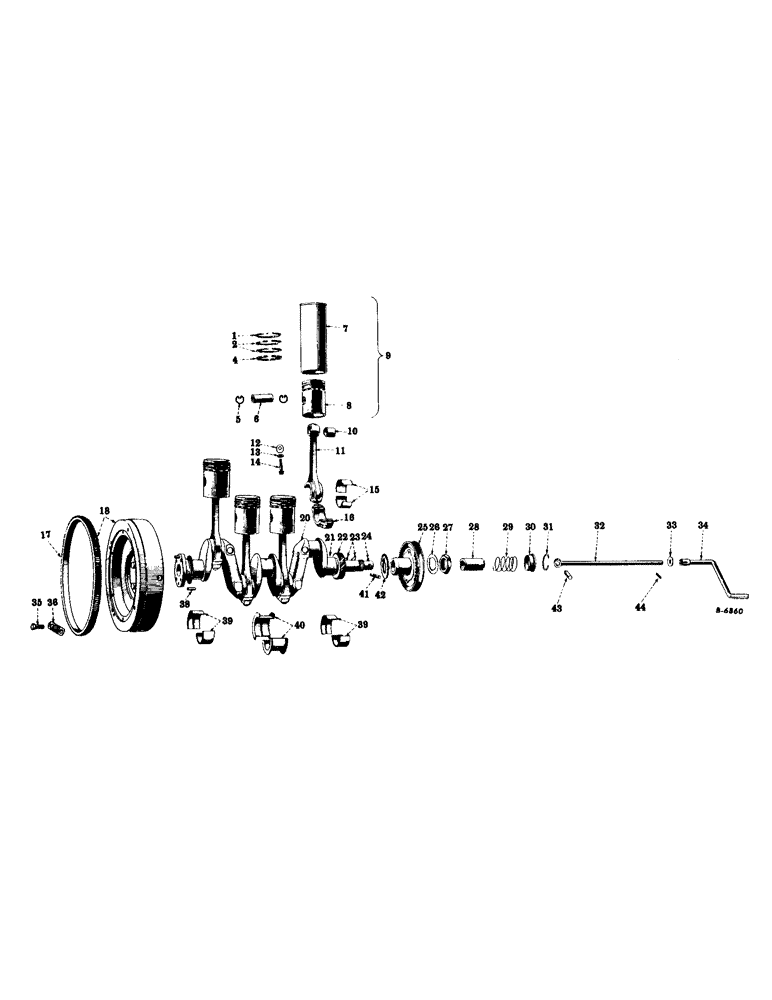 Схема запчастей Case IH SUPER M - (021) - CARBURETED ENGINE, CRANKSHAFT, RODS, PISTONS, CYLINDER SLEEVES, DRIVE PULLEY, FLYWHEEL & CRANK (01) - ENGINE