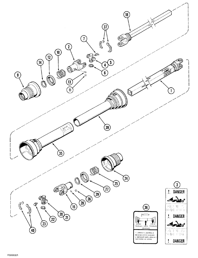 Схема запчастей Case IH 1015 - (9-040) - DRIVE SHAFT, HAYES-DANA (58) - ATTACHMENTS/HEADERS