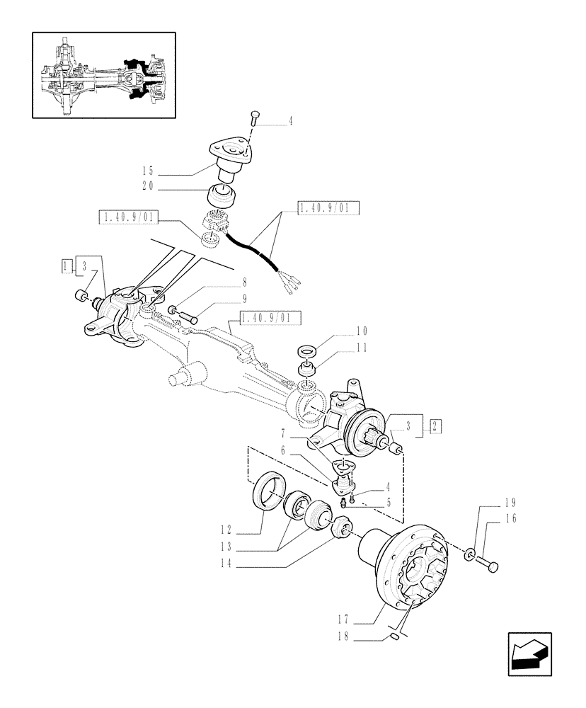 Схема запчастей Case IH MXM130 - (1.40.9/02[01]) - (VAR.519-520) CLASS 4 4WD FRONT AXLE WITH SUSPENSIONS AND "TERRALOCK" - HUBS - C5196 (04) - FRONT AXLE & STEERING