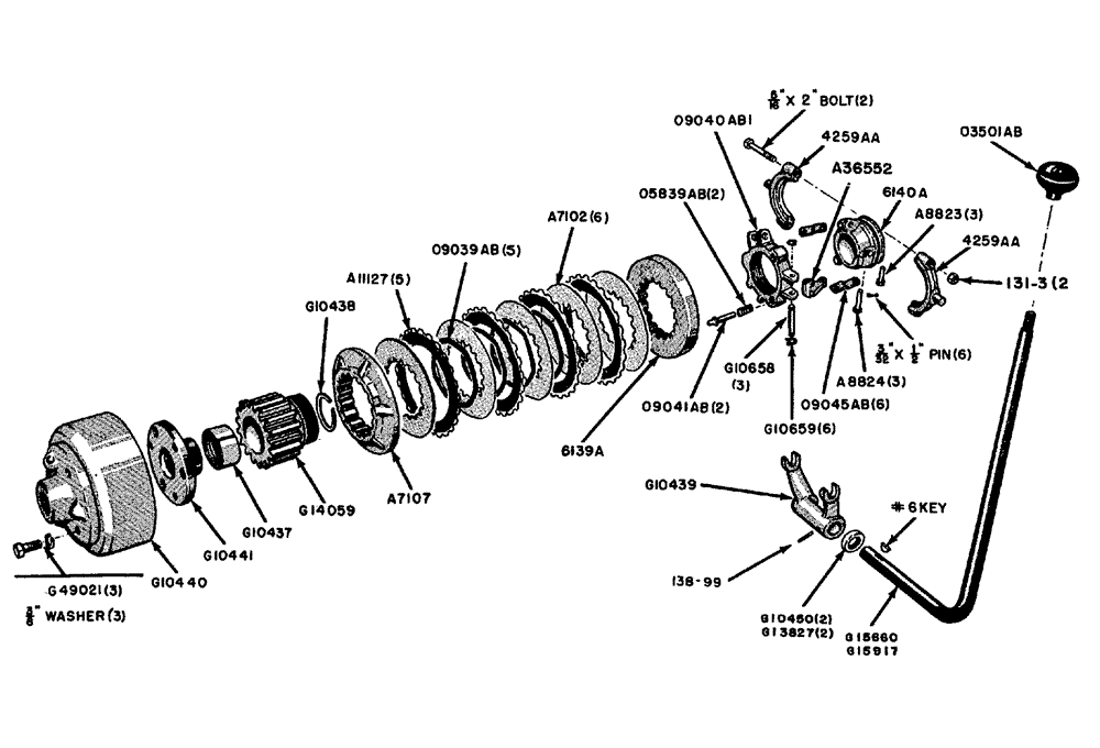 Схема запчастей Case IH 630 - (080) - HAND CLUTCH AND MULTIPLE PLATE CLUTCH WITH DRY CLUTCH DRIVE ONLY (06) - POWER TRAIN