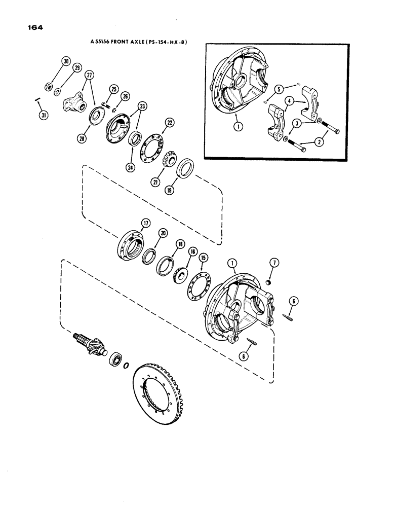 Схема запчастей Case IH 1200 - (164) - A55156 FRONT AXLE DIFFERENTIAL, 19.03 RATIO WITH CARDON JOINT (06) - POWER TRAIN