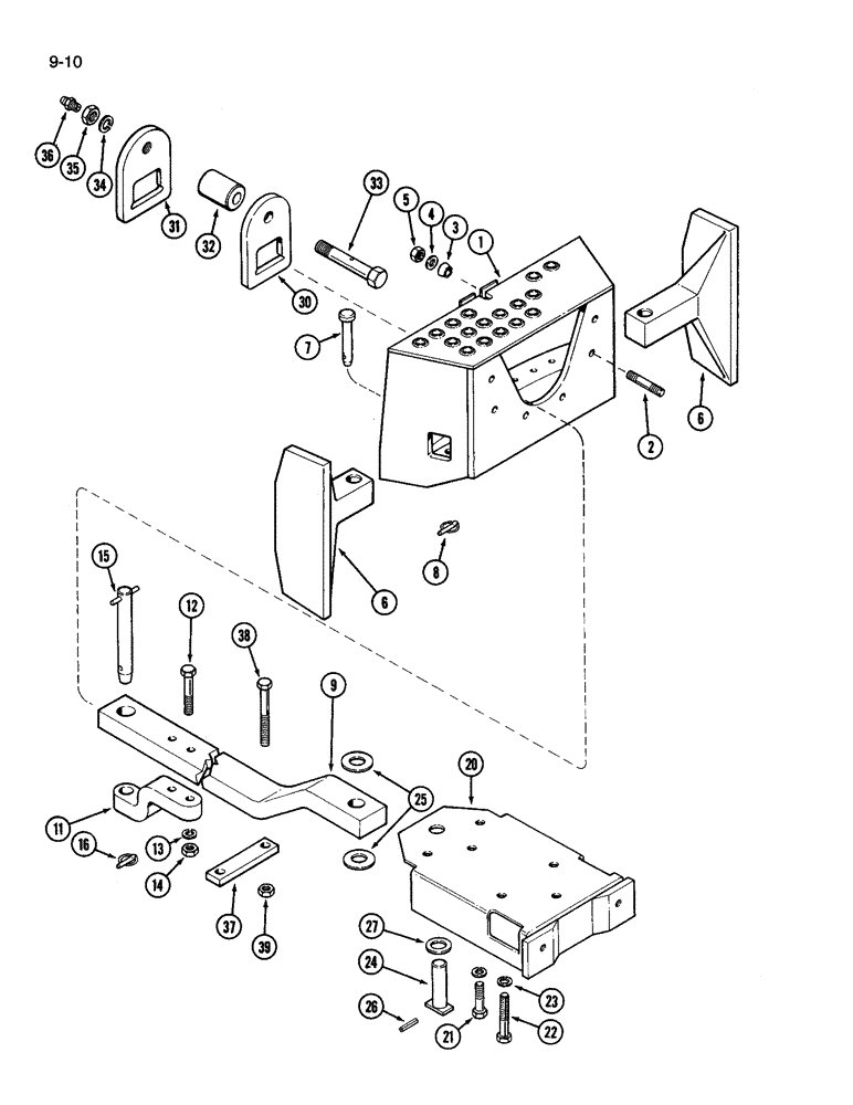 Схема запчастей Case IH 3594 - (9-010) - ROLLER DRAWBAR, WITH HITCH (09) - CHASSIS/ATTACHMENTS