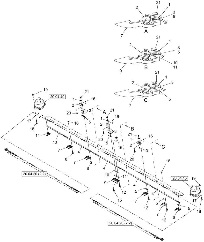 Схема запчастей Case IH DHX362 - (20.04.20[2.1]) - DOUBLE KNIFE DRIVE, CIH CUTTING SYSTEM, GUARDS (14) - CROP CUTTING