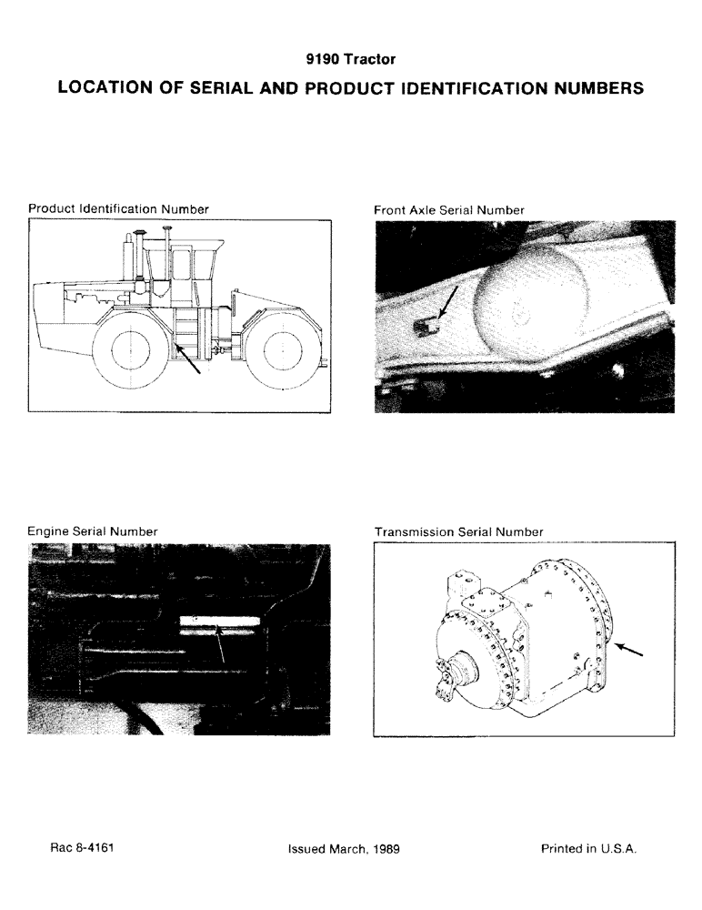 Схема запчастей Case IH 9190 - (1-02) - LOCATION OF SERIAL NUMBER AND PRODUCT IDENTIFICATION (00) - PICTORIAL INDEX
