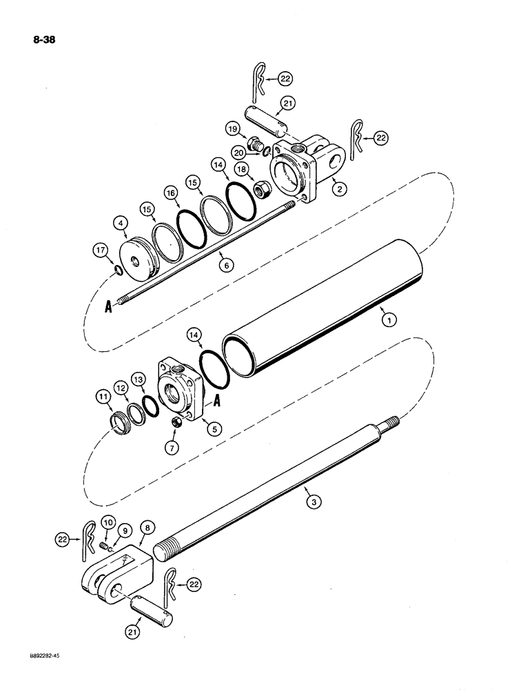 Схема запчастей Case IH 780 - (8-38) - TRANSPORT LIFT CYLINDER, 145434C91, TIE-BOLT TYPE, 3-1/2 INCH ID (08) - HYDRAULICS