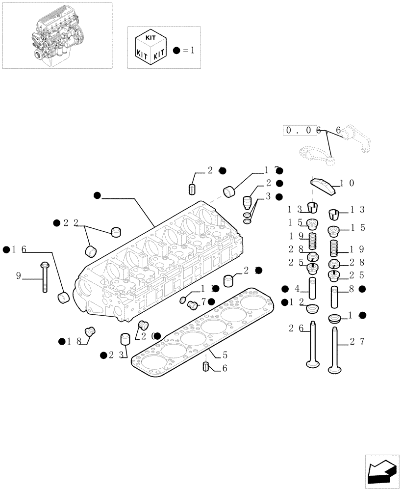 Схема запчастей Case IH F3BE0684A B002 - (0.06.0[01]) - CYLINDER HEAD & RELATED PARTS (504053191 - 504053193 - 504053195) 