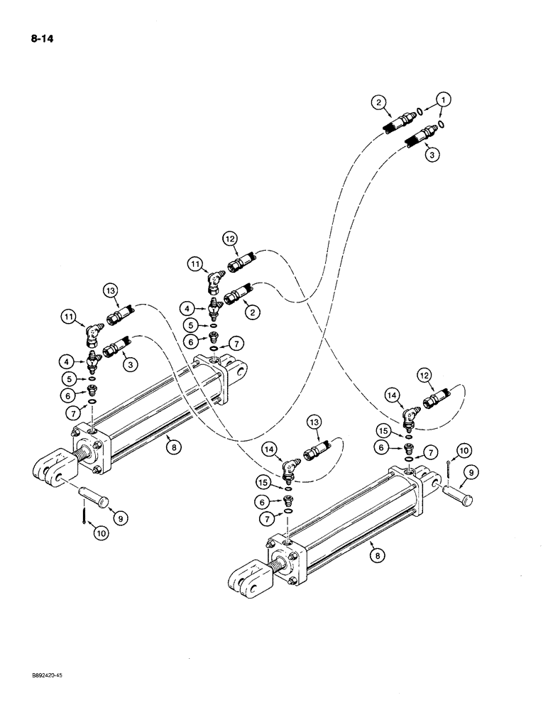 Схема запчастей Case IH 780 - (8-14) - TRANSPORT LIFT HYDRAULIC CIRCUIT, DUAL TIE-BOLT TYPE CYLINDER (08) - HYDRAULICS
