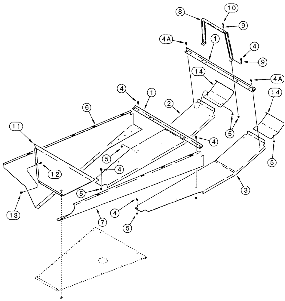 Схема запчастей Case IH CPX420 - (09F-07) - PLANT TUNNEL - ANGLE AND GUIDES - 4 ROW WIDE (12) - CHASSIS