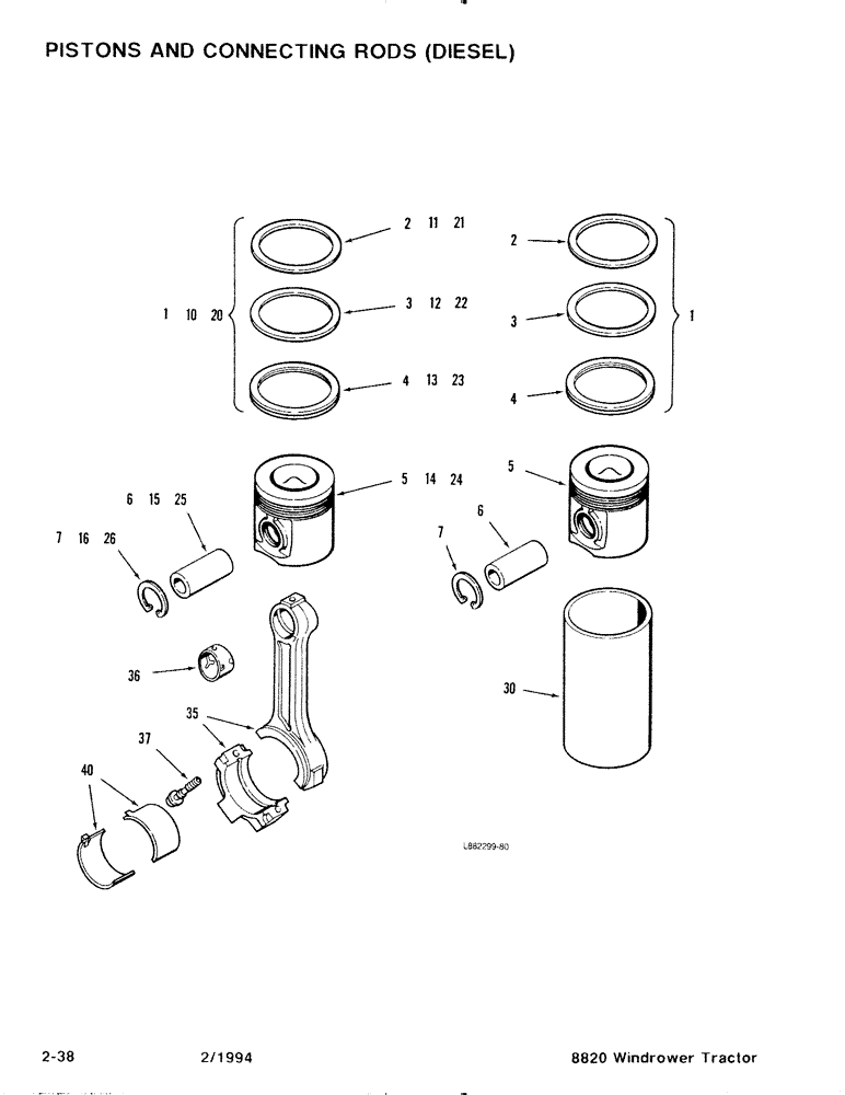 Схема запчастей Case IH 8820 - (2-38) - PISTONS AND CONNECTING RODS, DIESEL (02) - ENGINE