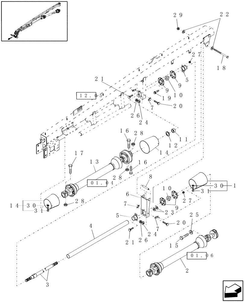 Схема запчастей Case IH DCX161 - (01.03) - TONGUE DRIVELINE (01) - PTO DRIVE SHAFT