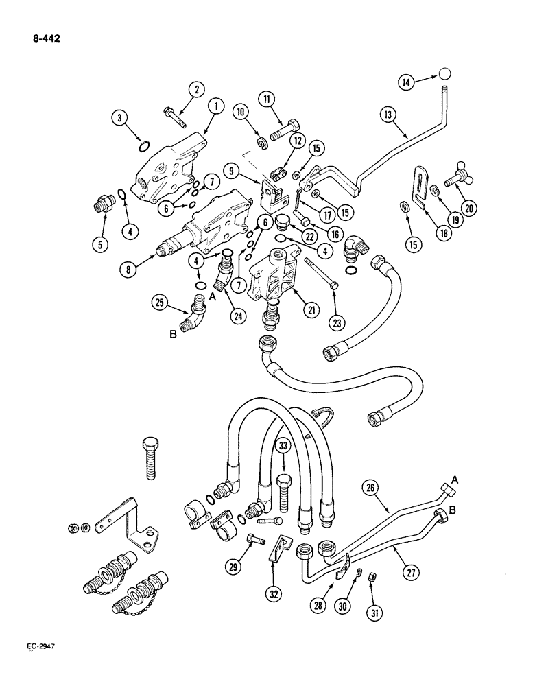 Схема запчастей Case IH 585 - (8-442) - AUXILIARY VALVE, FIRST BANK, PRIOR TO P.I.N. 18001 (08) - HYDRAULICS