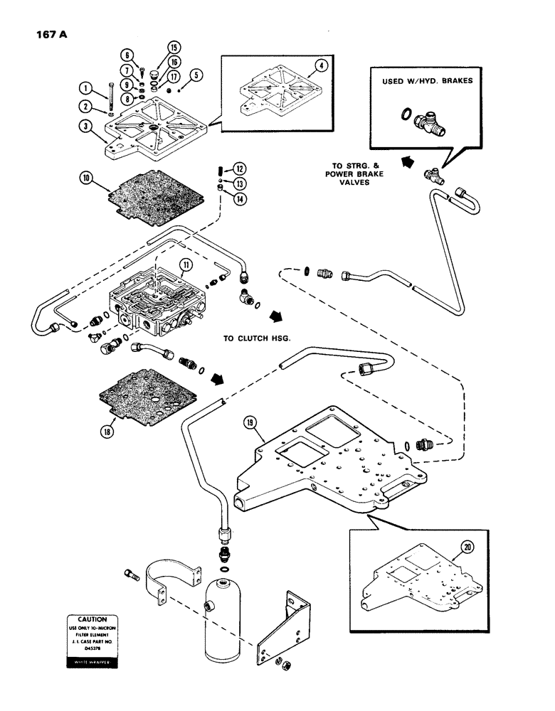 Схема запчастей Case IH 770 - (167A) - TRANSMISSION CONTROL VALVE, COVERS, GASKET & TUBES, POWER SHIFT, USED PRIOR TO TRANS. S. N. 2366001 (06) - POWER TRAIN