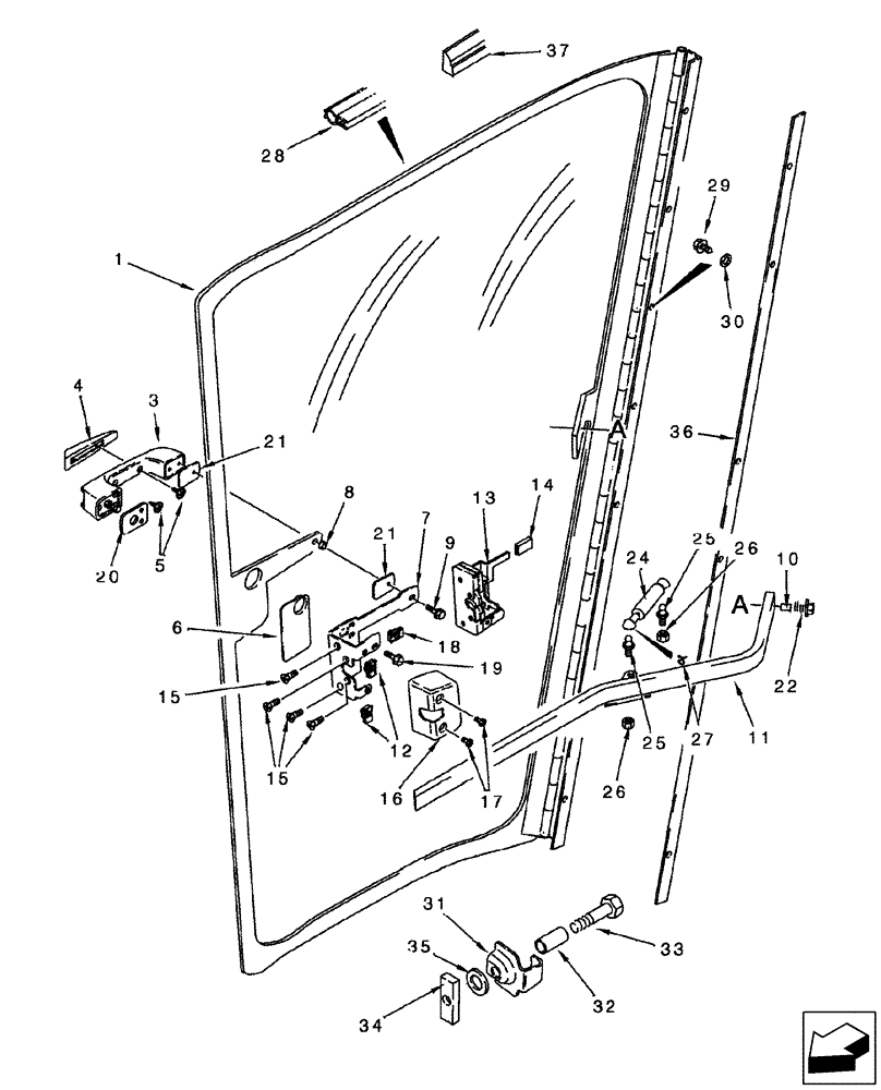 Схема запчастей Case IH 2577 - (90.154.03[01]) - CAB - DOOR ASSY, LEFT HAND (90) - PLATFORM, CAB, BODYWORK AND DECALS