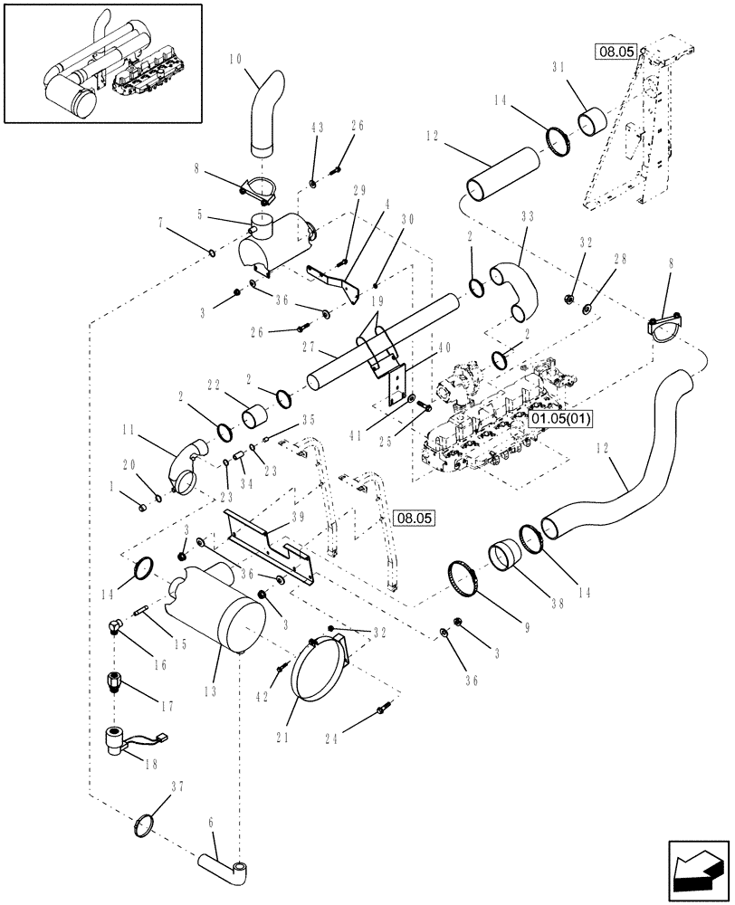 Схема запчастей Case IH WDX2302 - (02.05[01.1]) - AIR INTAKE & EXHAUST SYSTEM (02) - ENGINE EQUIPMENT