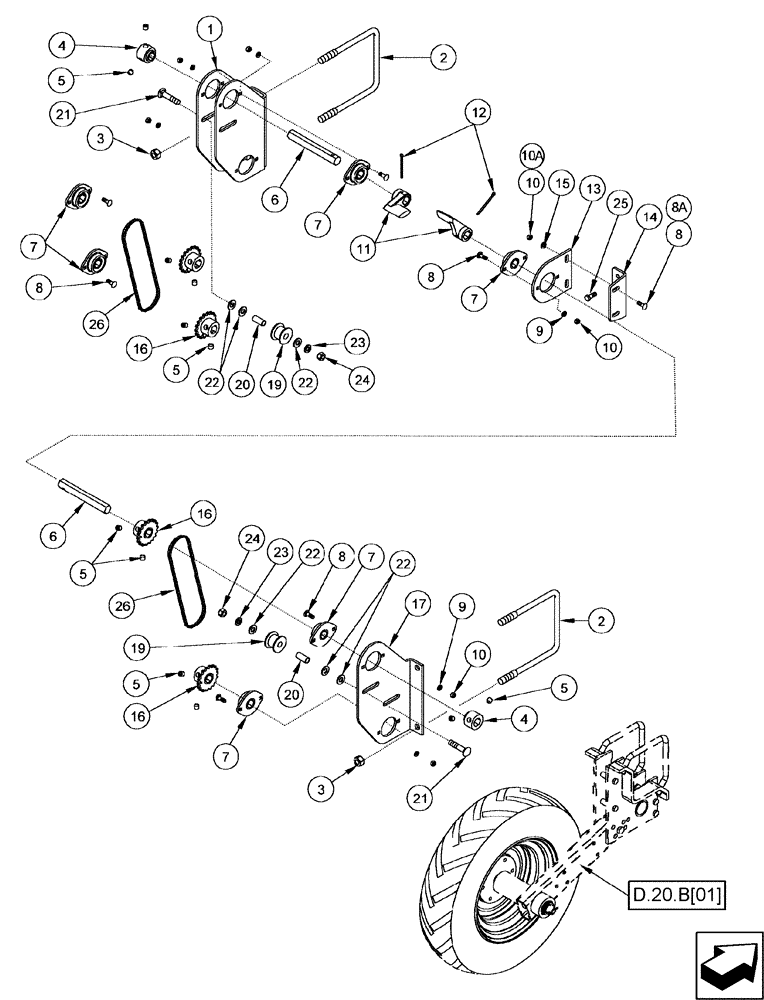 Схема запчастей Case IH 1200 - (D.13.B[25]) - CROSS OVER DRIVE - MOUNTED STACKER (BSN CJB0001233) D - Travel