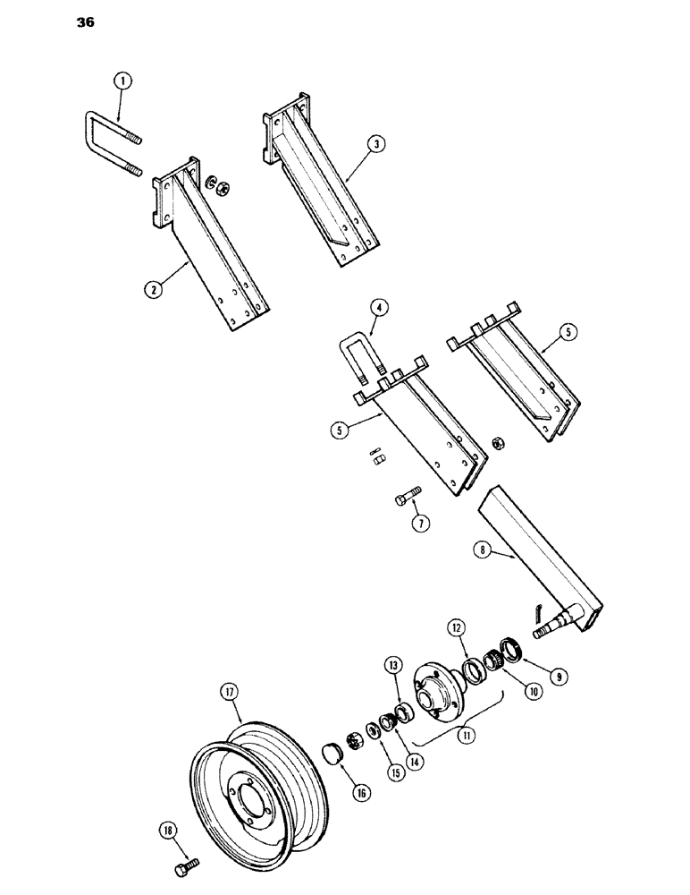 Схема запчастей Case IH 100-SERIES - (36) - TOOLBAR GAUGE WHEEL 
